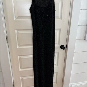 Onyx Nite Black Maxi Dress with Beaded Swirl Design